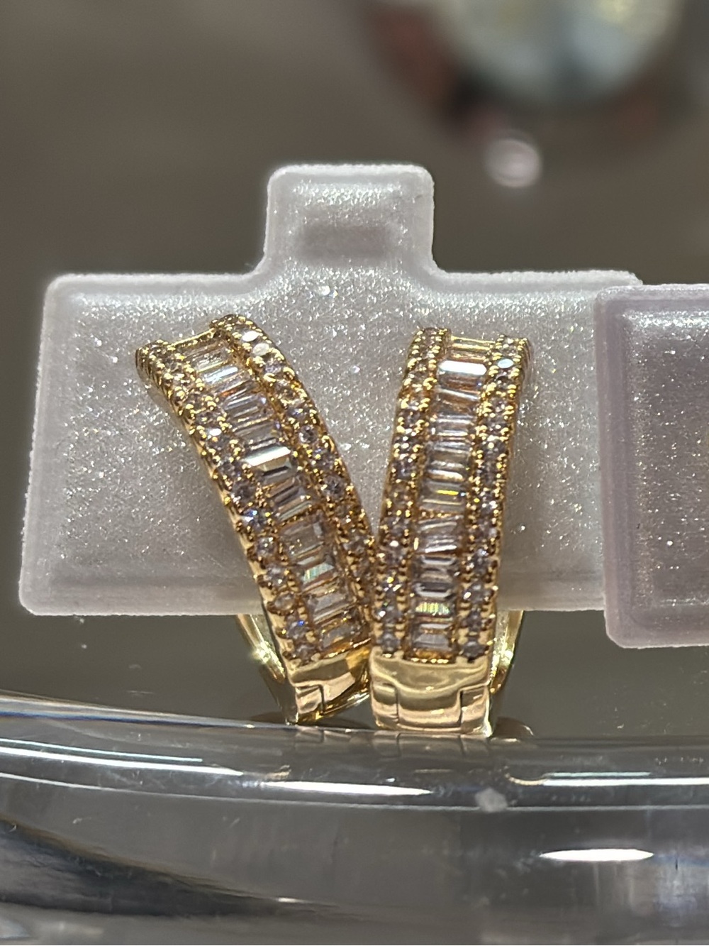 Gold-Tone Baguette & Pave Hoop Earrings - Women Jewelry